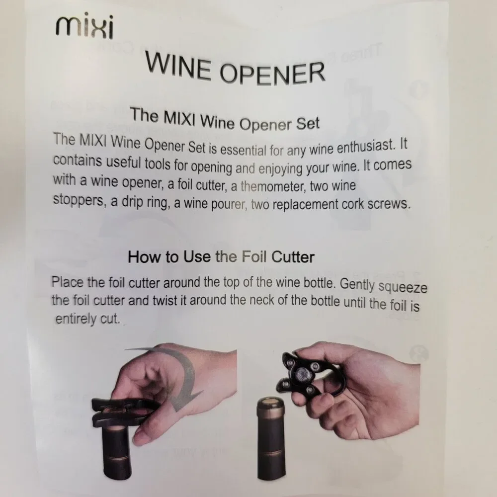 Mixi 9pc Wine Opener Set w/ Corkscrew, Foil Cutter, Thermometer, Stoppers & More